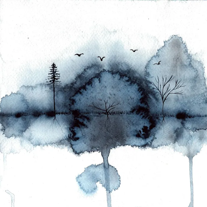 Wayward Serenades album cover. The album portray the tree line of a forrest and some birds flying above. 